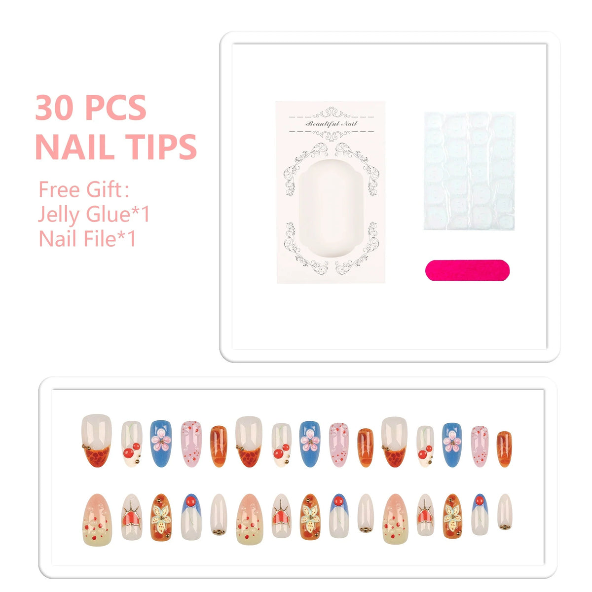 Press-On Nail Set Floral Design & Easy Application