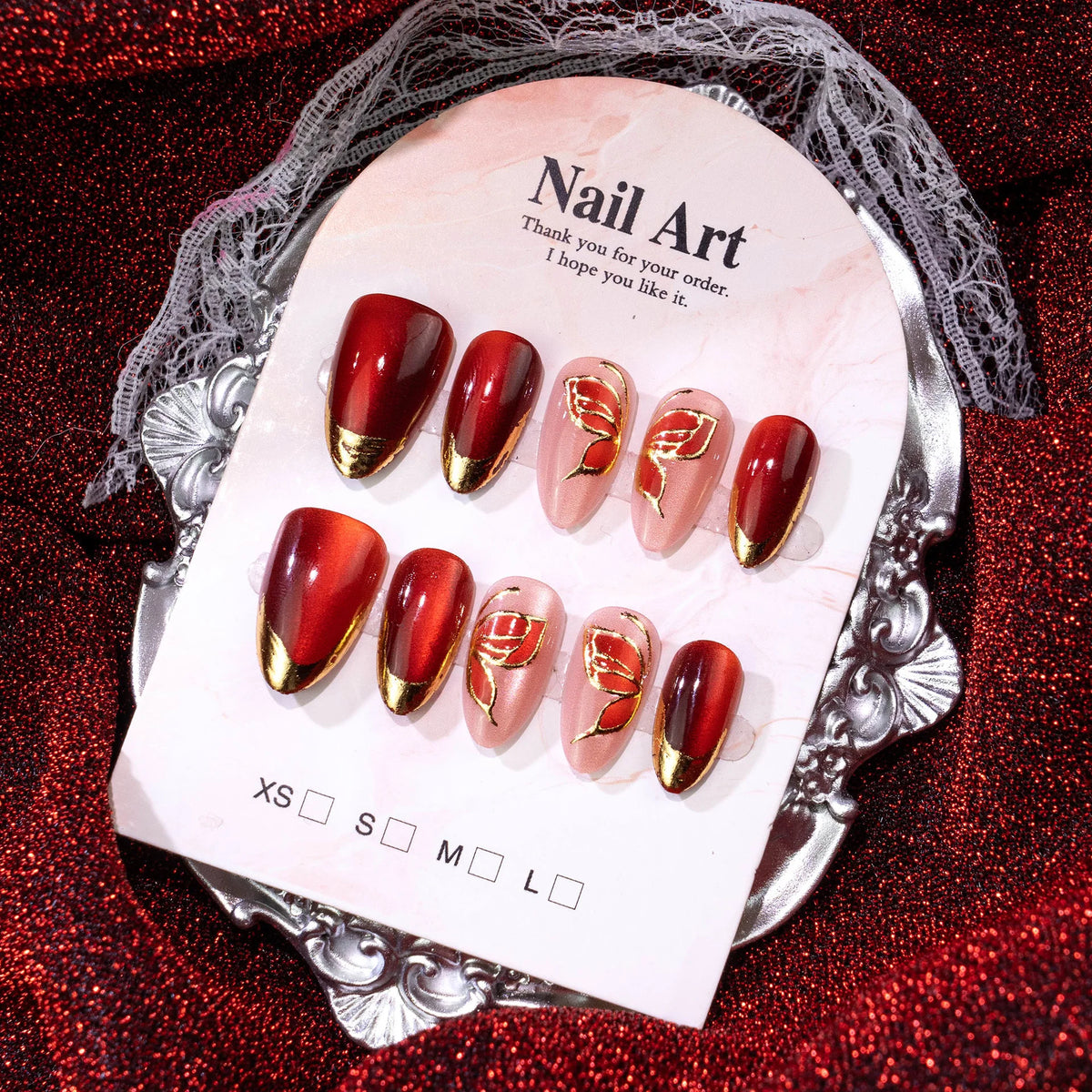 Press-On Nail Set Floral Design Easy Application