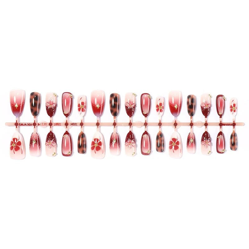Press-On Nail Set Floral Design Easy Application