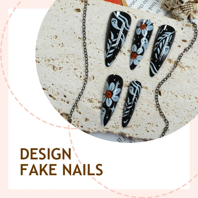 Press-On Nail Set Floral Design & Easy Application