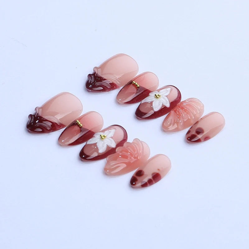 Press-On Nail Set Floral Design & Easy Application
