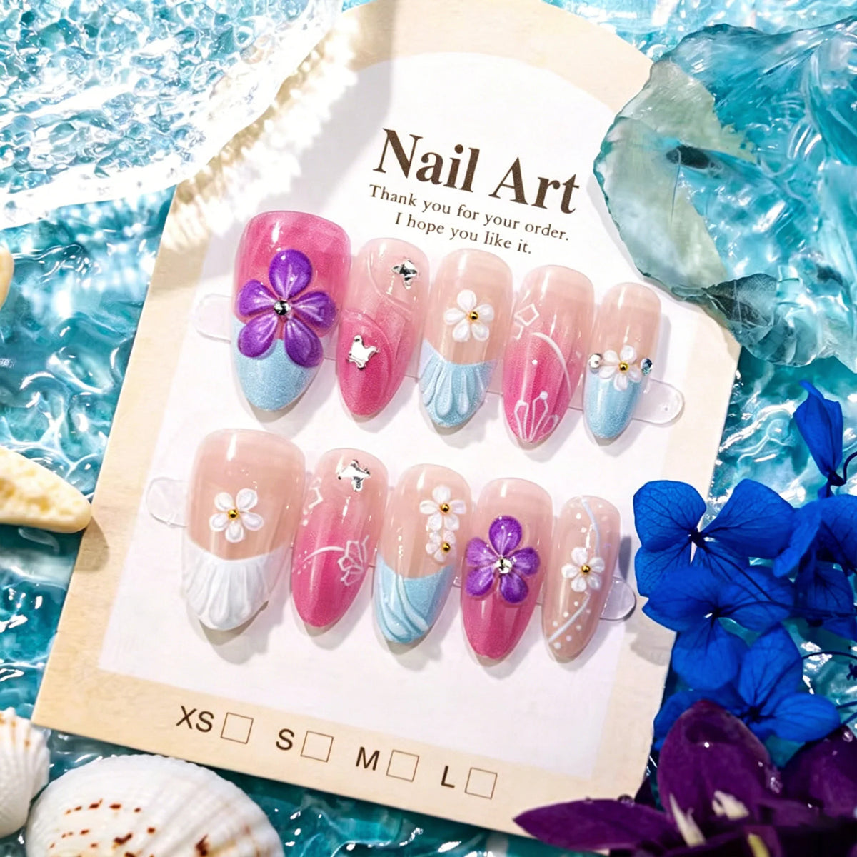Press-On Nail Set Floral Design & Easy Application