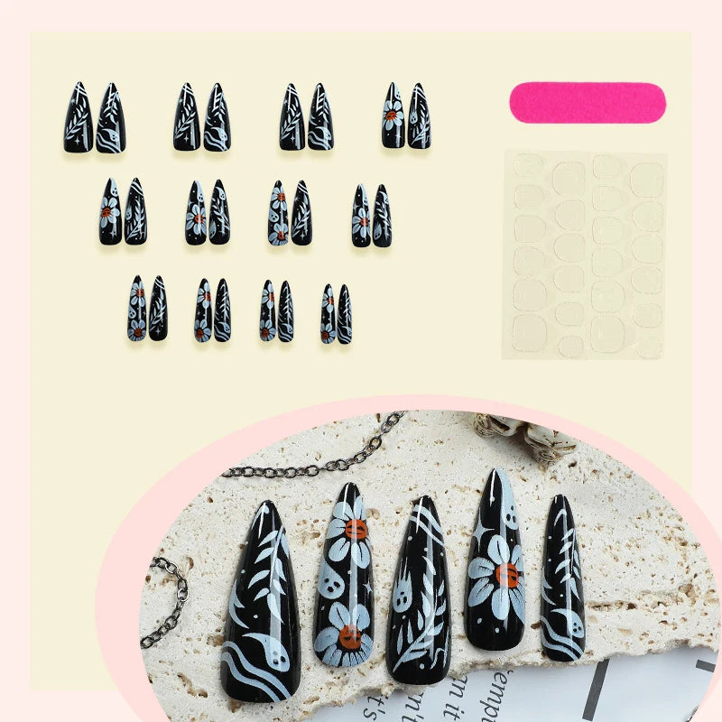 Press-On Nail Set Floral Design & Easy Application