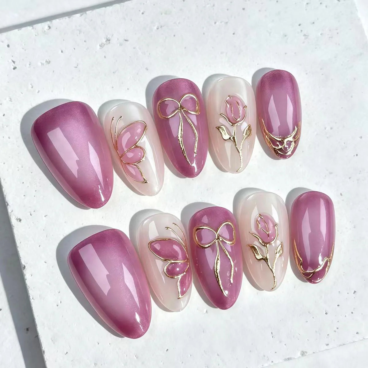 Press-On Nail Set Floral Design Easy Application