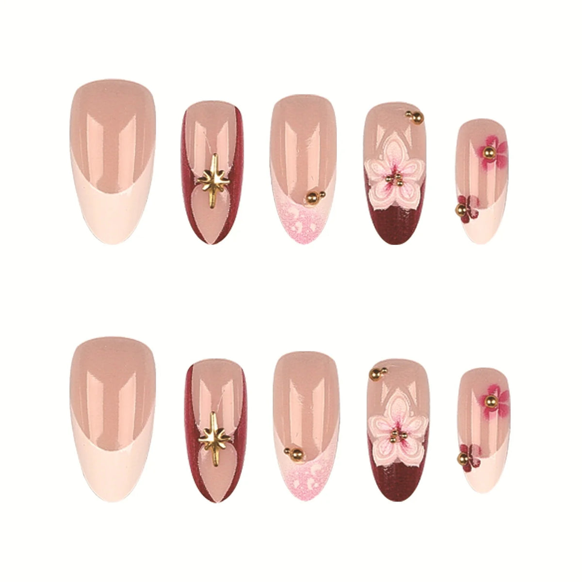 Press-On Nail Set Floral Design & Easy Application
