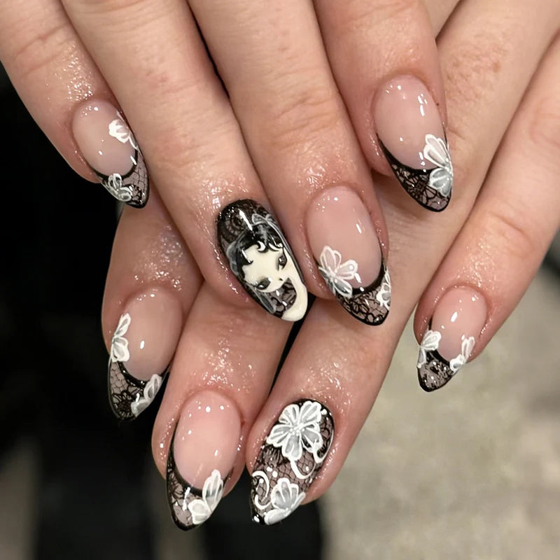 Press-On Nail Set Floral Design Easy Application