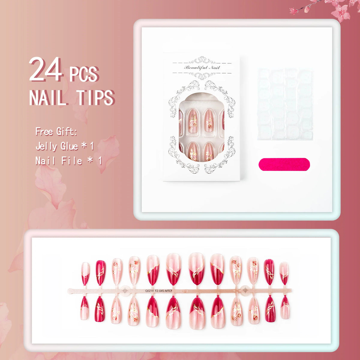 Press-On Nail Set Floral Design Easy Application