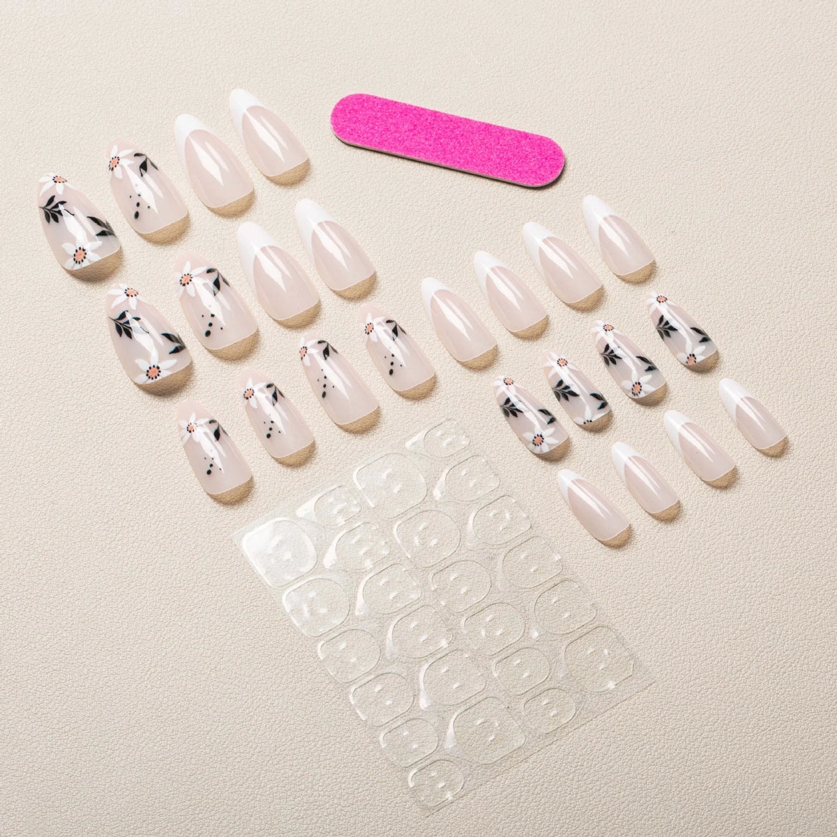 Press-On Nail Set Floral Design Easy Application