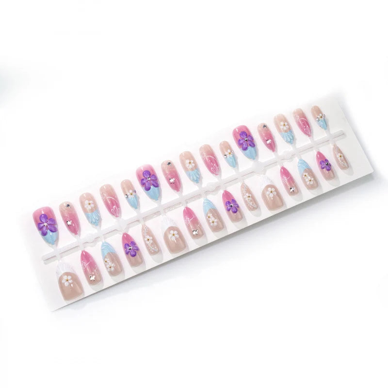 Press-On Nail Set Floral Design & Easy Application