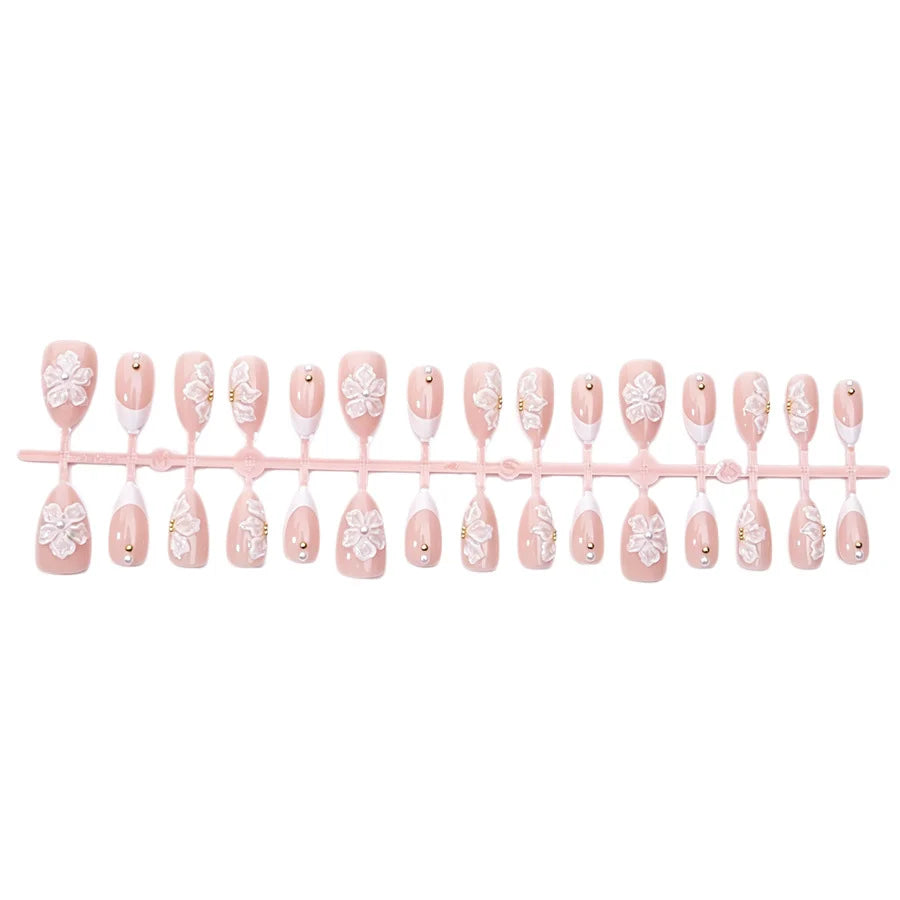 Press-On Nail Set Floral Design & Easy Application