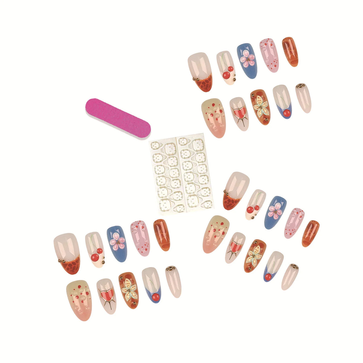 Press-On Nail Set Floral Design & Easy Application