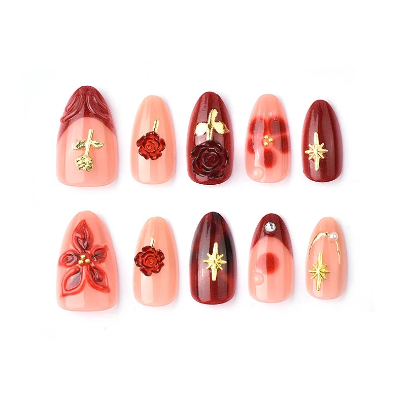 Press-On Nail Set Floral Design Easy Application Custom Fit