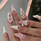 Press-On Nail Set Floral Design Easy Application & Long-Lasting Wear