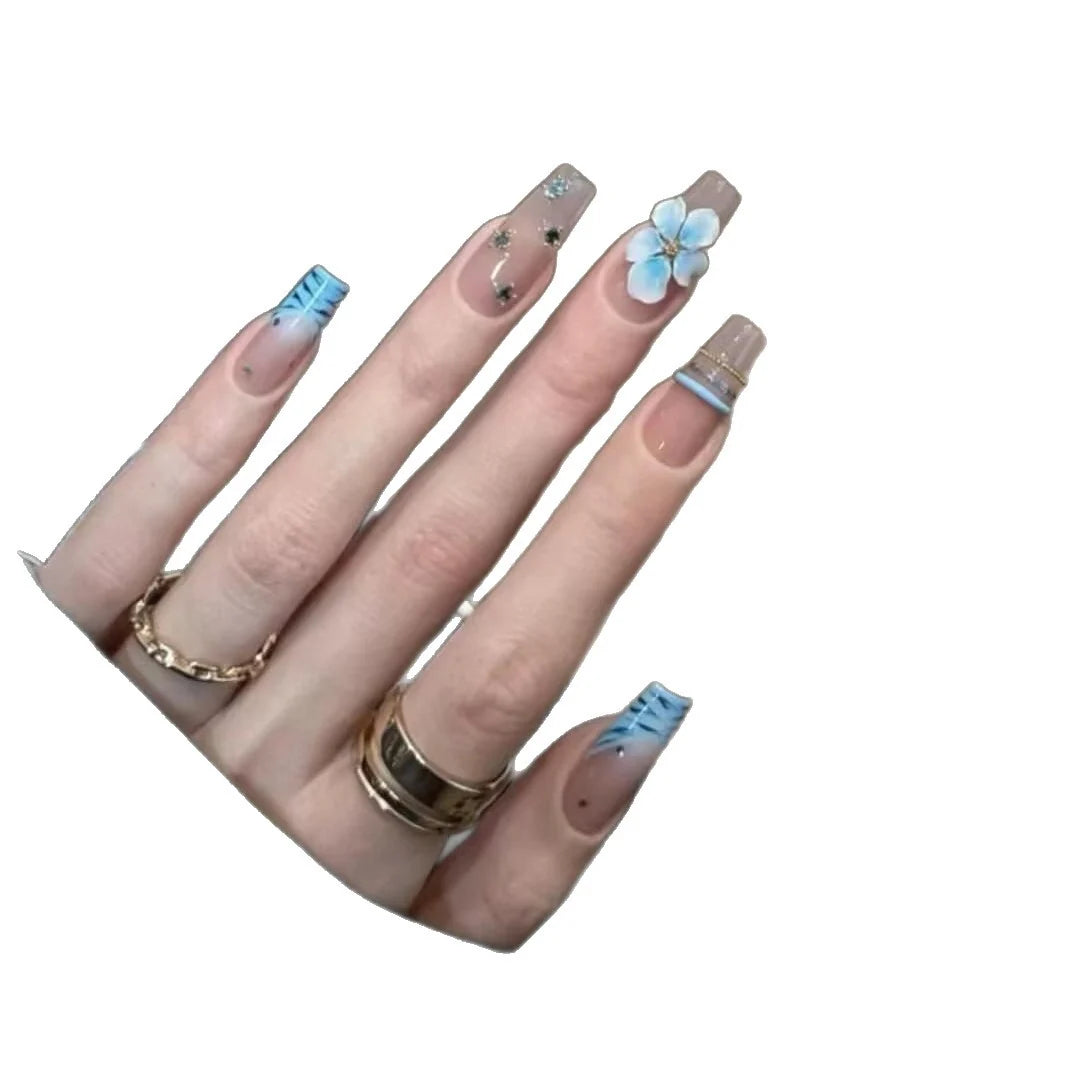 Press-On Nail Set Floral Design Easy Application Multiple Sizes