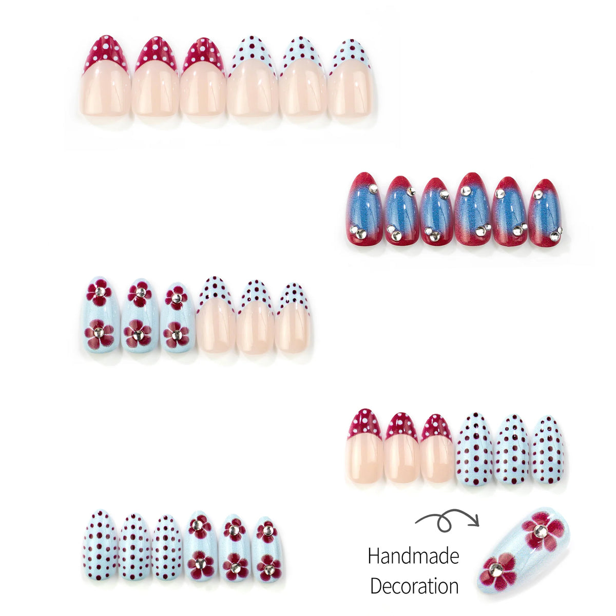 Press-On Nail Set Floral Design Easy Application & Removal
