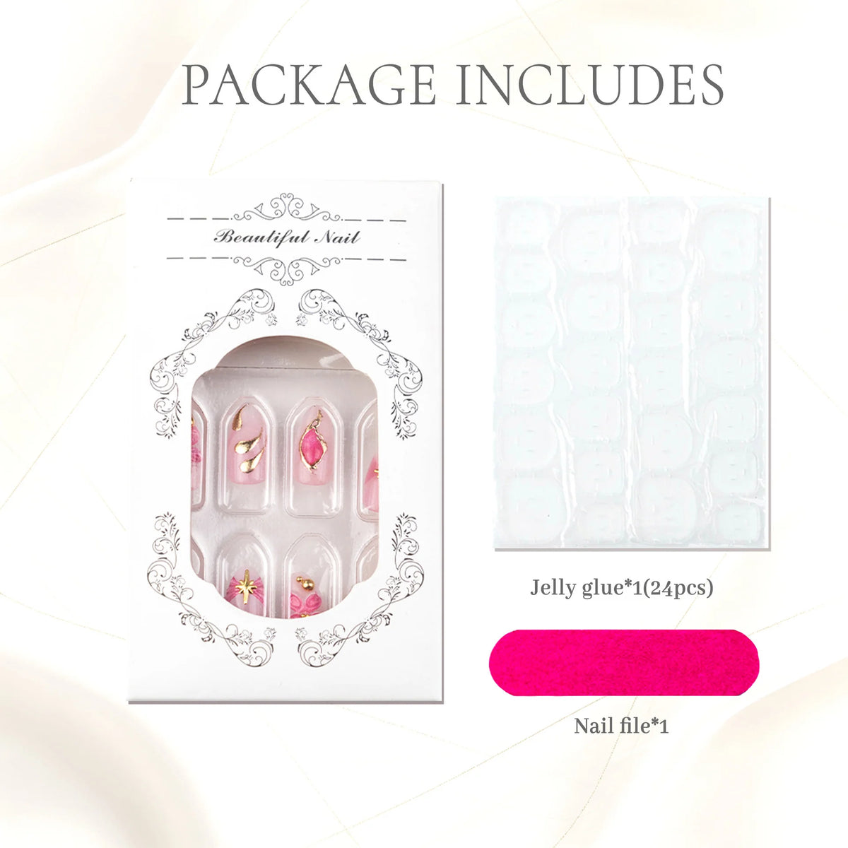 Press-On Nail Set Floral Design Easy Application & Reusable