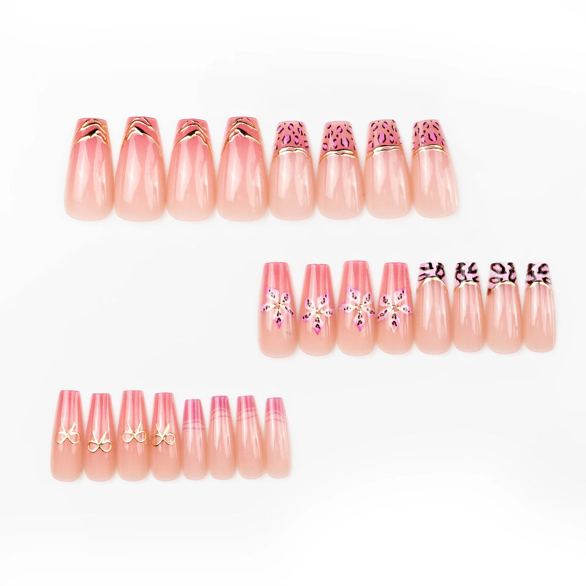 Press-On Nail Set Floral Design Easy Application & Reusable