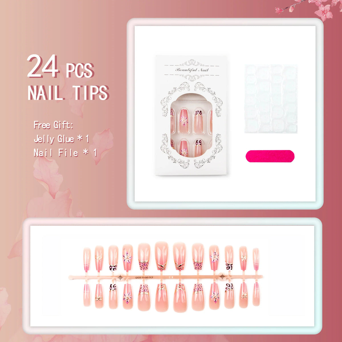 Press-On Nail Set Floral Design Easy Application & Reusable