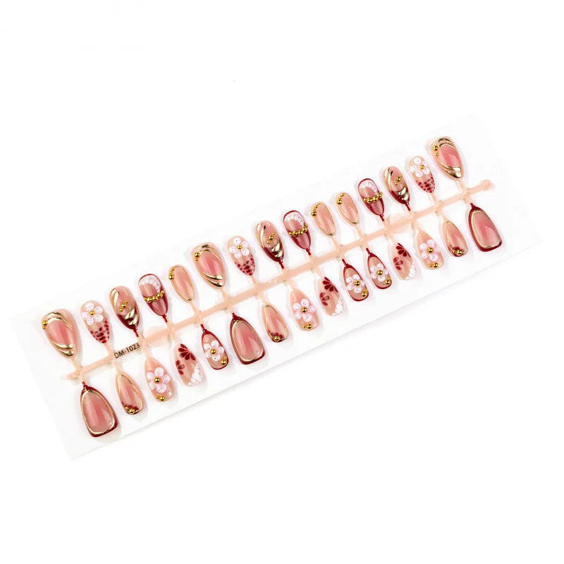 Press-On Nail Set Floral Design Easy Apply & Long-Lasting