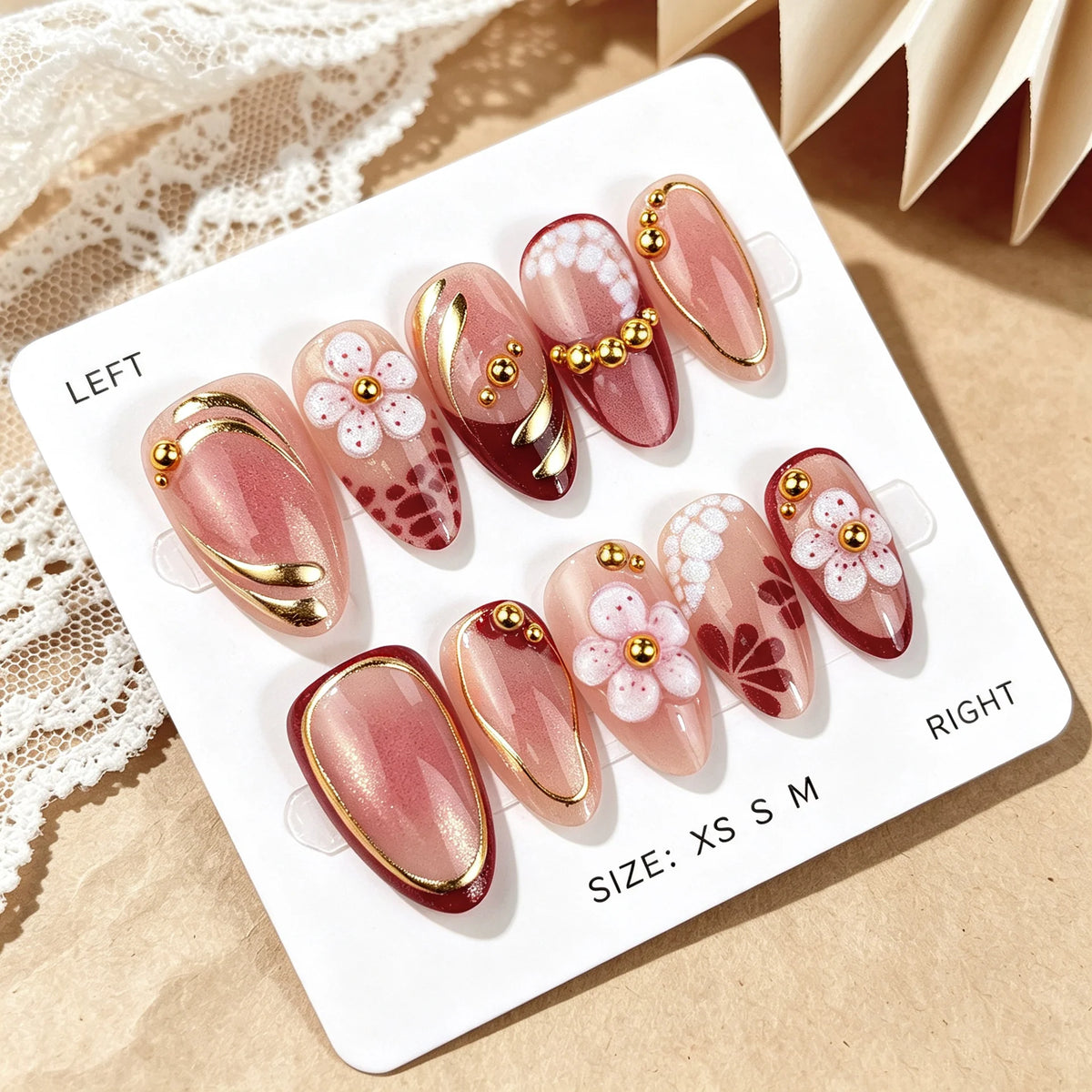 Press-On Nail Set Floral Design Easy Apply & Long-Lasting
