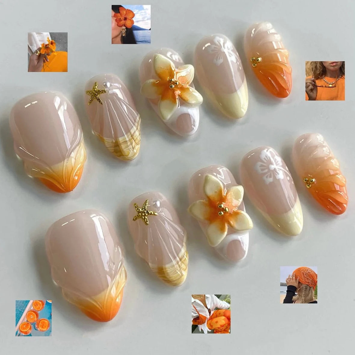 Press-On Nail Set Floral Design Easy-Apply & Reusable