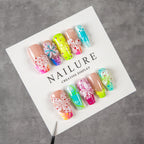 Press-On Nail Set Floral Design Fast Application