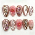 Press-On Nail Set Floral Design & Gem Accents