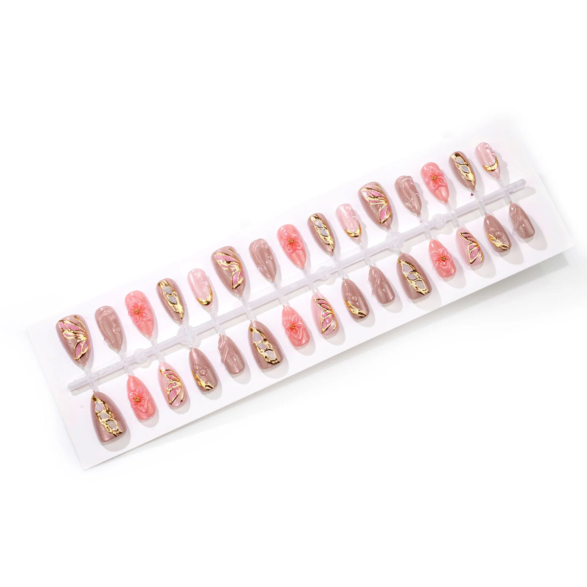 Press-On Nail Set Floral Design & Gem Accents