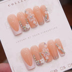 Press-On Nail Set Floral Design & Gem Accents 24 Piece