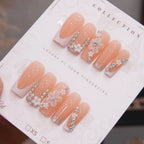 Press-On Nail Set Floral Design & Gem Accents 24 Piece