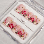 Press-On Nail Set Floral Design & Gem Accents