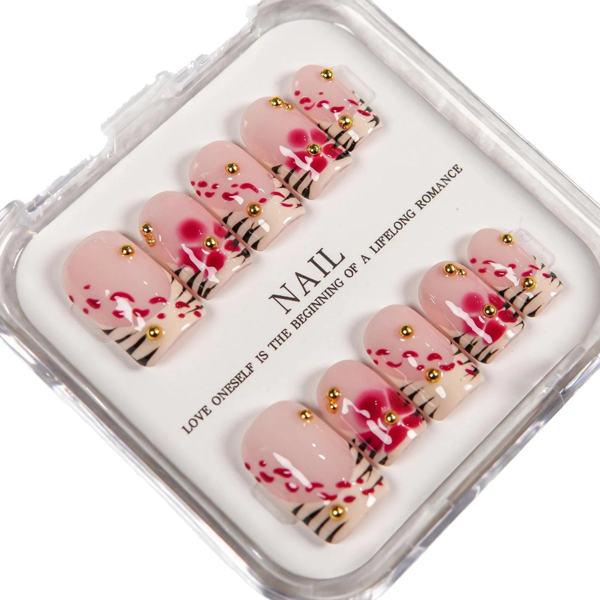 Press-On Nail Set Floral Design & Gem Accents
