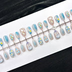 Press-On Nail Set Floral Design Glass Sea Multiple Sizes