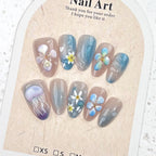 Press-On Nail Set Floral Design Glass Sea Multiple Sizes