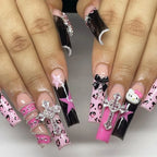 Press-On Nail Set Floral Design & Glitter