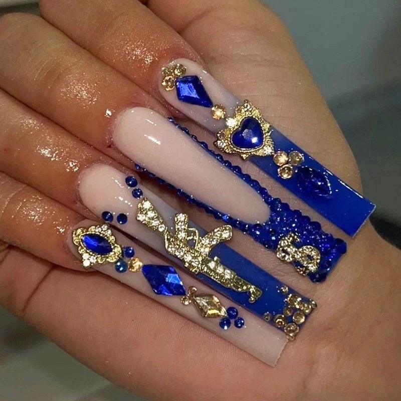 Press-On Nail Set Floral Design & Glitter