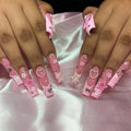 Press-On Nail Set Floral Design & Glitter