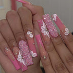 Press-On Nail Set Floral Design & Glitter