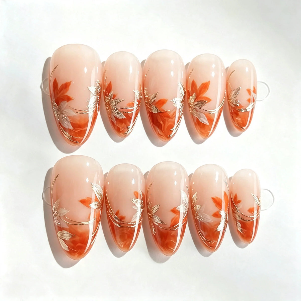 Press-On Nail Set Floral Design Gloss Finish Easy Apply