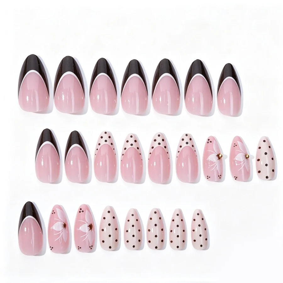Press-On Nail Set Floral Design Glossy Accents