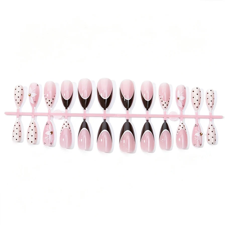 Press-On Nail Set Floral Design Glossy Accents