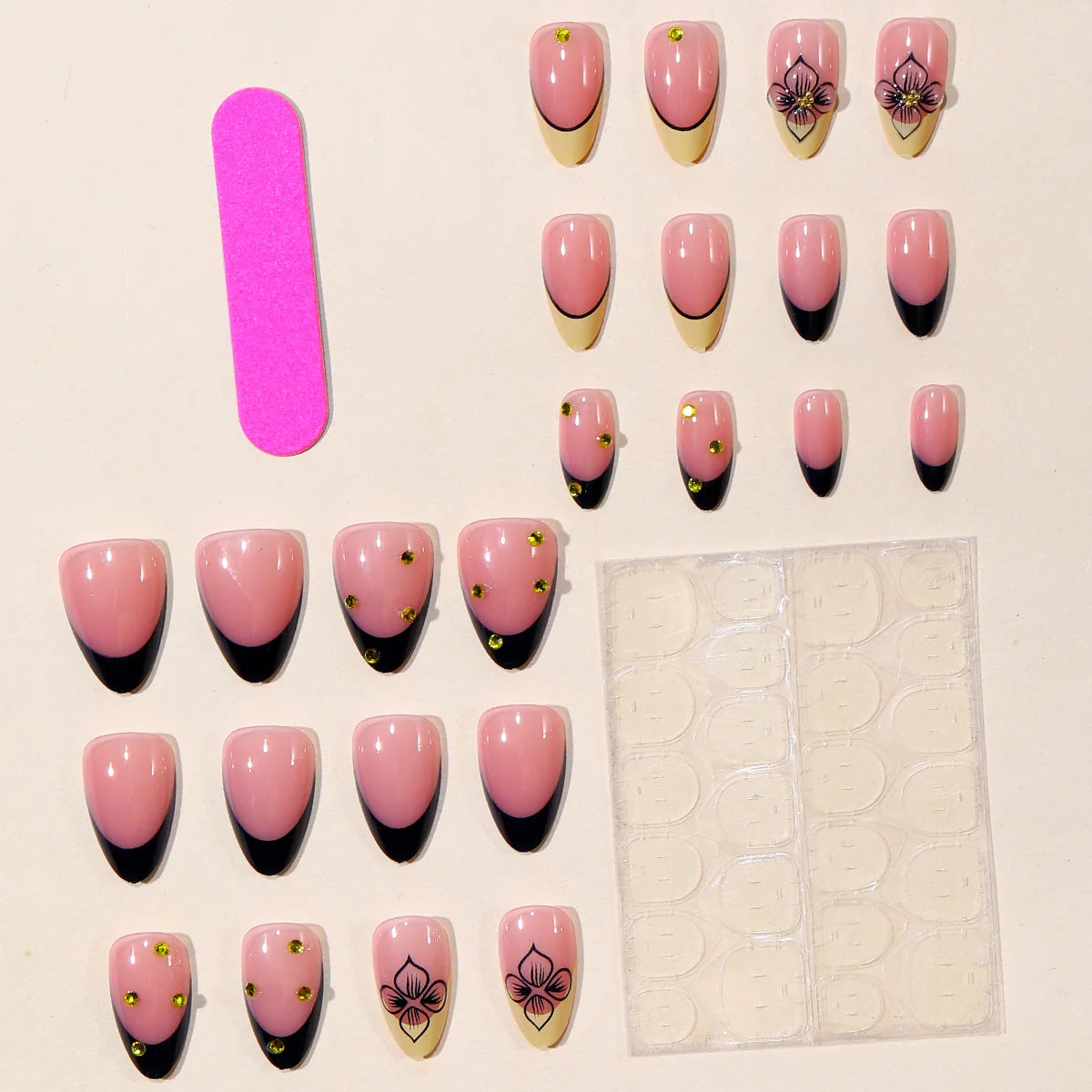Press-On Nail Set Floral Design Glossy Finish