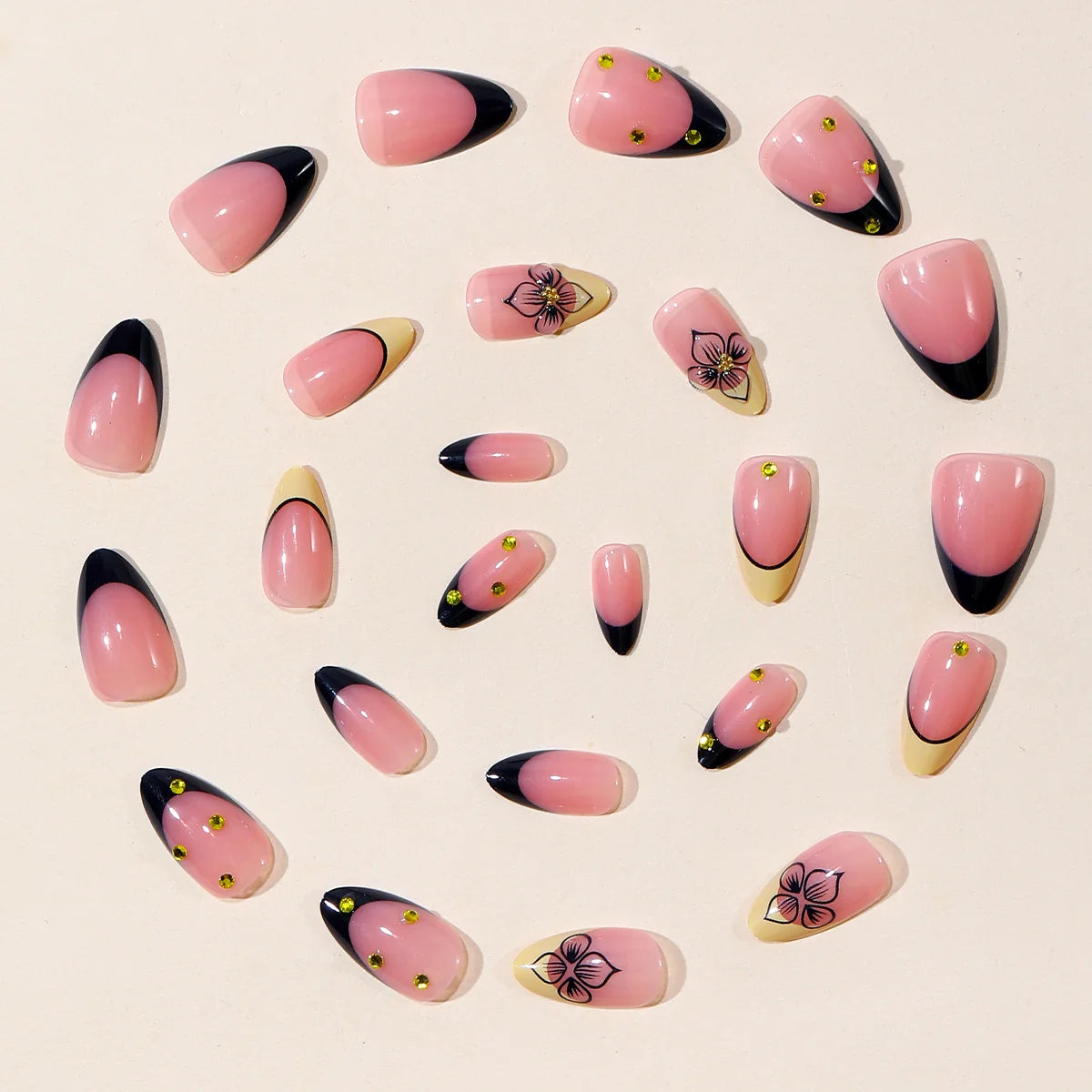 Press-On Nail Set Floral Design Glossy Finish