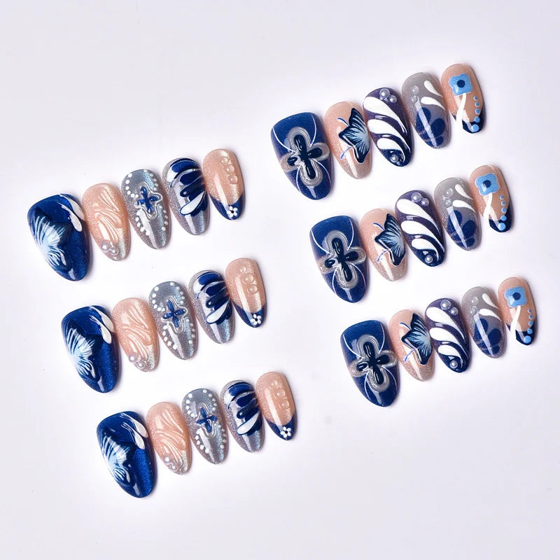 Press-On Nail Set Floral Design Glossy Finish