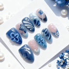 Press-On Nail Set Floral Design Glossy Finish