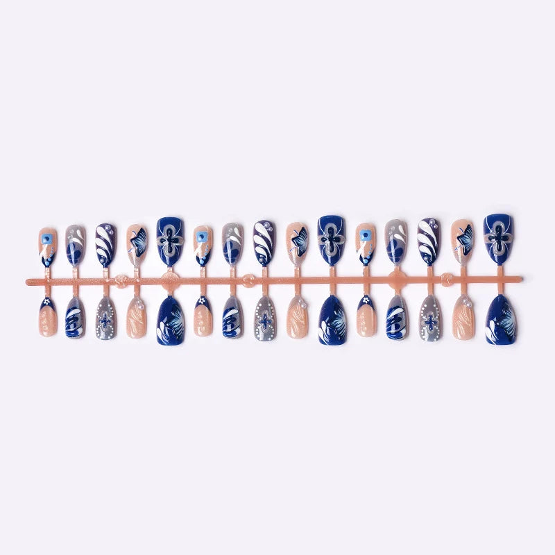 Press-On Nail Set Floral Design Glossy Finish