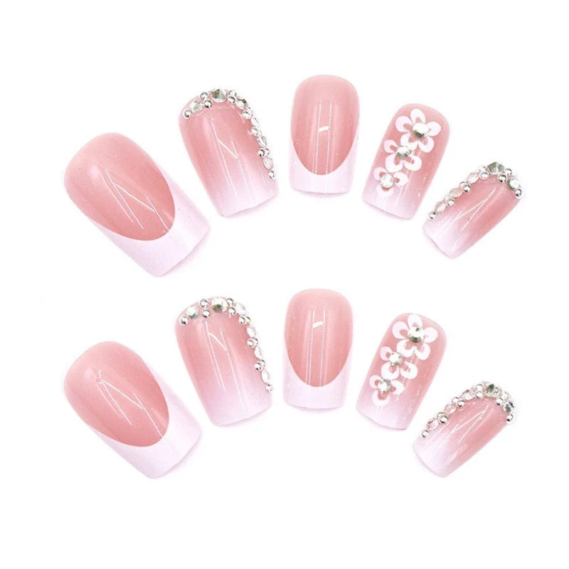 Press-On Nail Set Floral Design & Glossy Finish Reusable