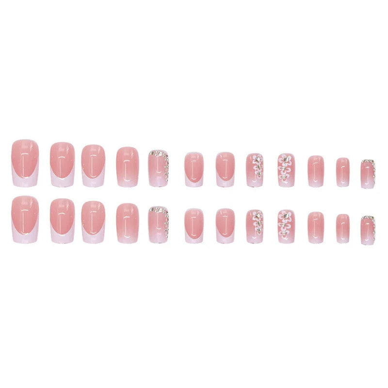 Press-On Nail Set Floral Design & Glossy Finish Reusable