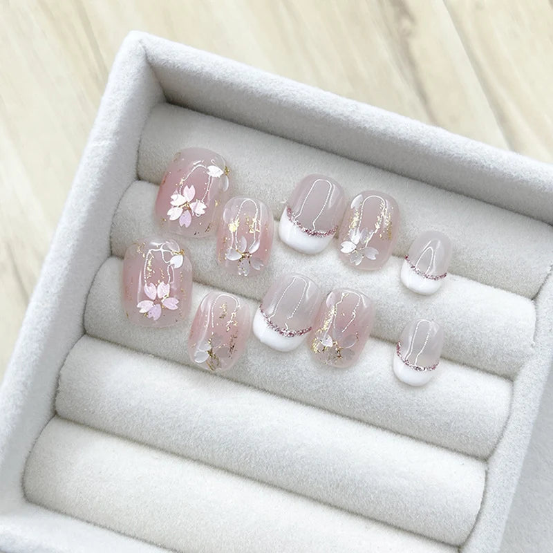 Press-On Nail Set Floral Design Glue-Free Ergonomic Fit