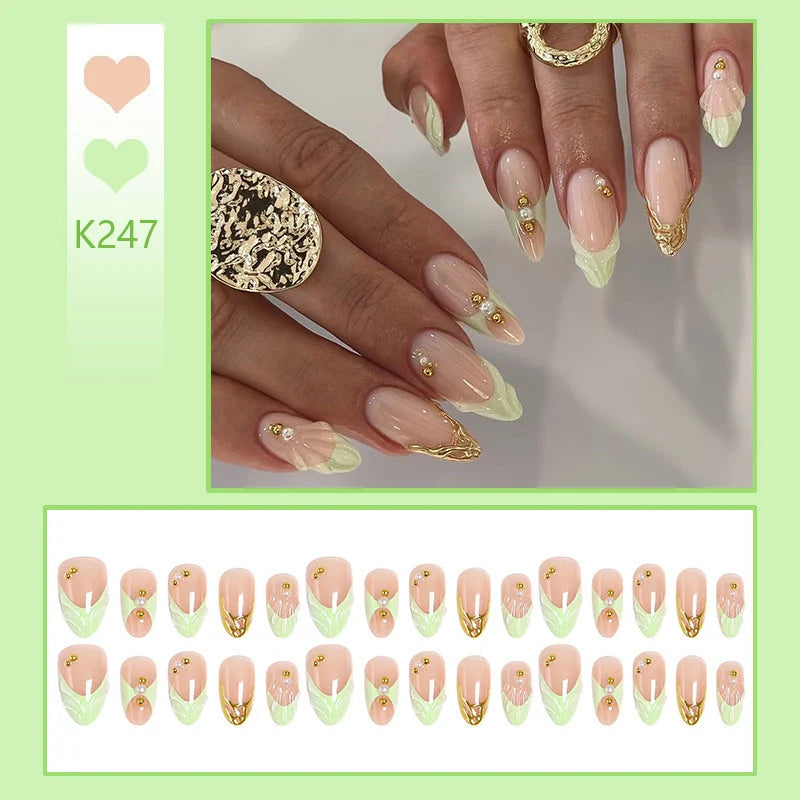 Press-On Nail Set Floral Design Glue-Free Long-Lasting
